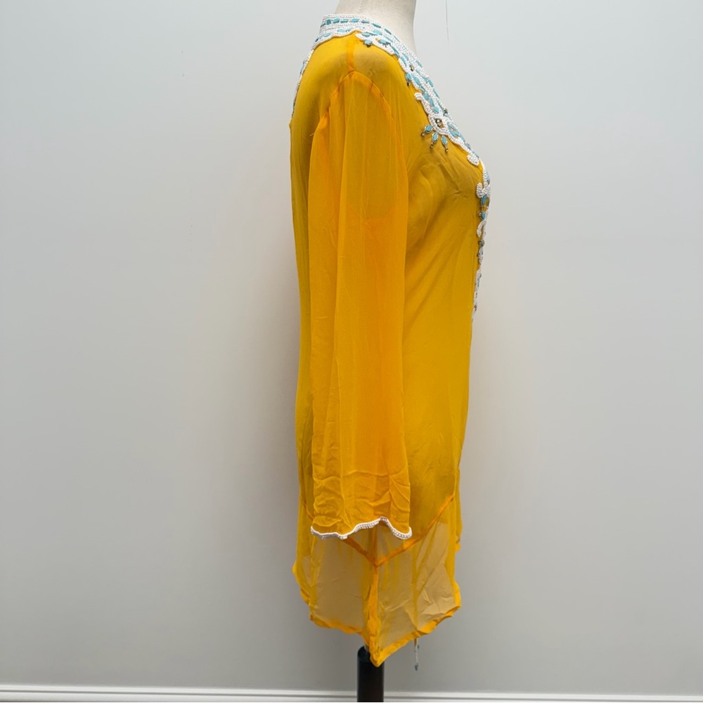 Kareena’s Beaded Tunic Yellow Long Sleeve Coverup Size Medium - Picture 9 of 11